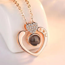 Load image into Gallery viewer, Love Heart Romantic Love Memory Wedding Necklace Rose Gold&amp;Silver 100 languages I love you Projection Pendant Necklace