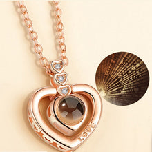 Load image into Gallery viewer, Love Heart Romantic Love Memory Wedding Necklace Rose Gold&amp;Silver 100 languages I love you Projection Pendant Necklace