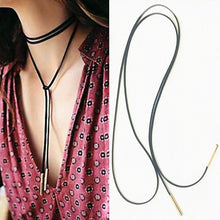 Load image into Gallery viewer, x18 Fashion Jewelry Black Leather Choker Necklace Long Tassel Gold Color Pendant Necklace For Women Punk Style Wholesale Selling