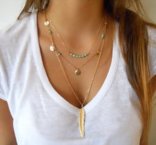 Load image into Gallery viewer, Hot Fashion Gold Color Multilayer Coin Tassels Lariat Bar Necklaces Beads Choker Feather Pendants Necklaces For Women Bijoux