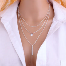 Load image into Gallery viewer, Hot Fashion Gold Color Multilayer Coin Tassels Lariat Bar Necklaces Beads Choker Feather Pendants Necklaces For Women Bijoux