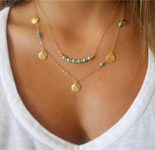 Load image into Gallery viewer, Hot Fashion Gold Color Multilayer Coin Tassels Lariat Bar Necklaces Beads Choker Feather Pendants Necklaces For Women Bijoux