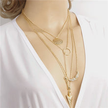 Load image into Gallery viewer, Hot Fashion Gold Color Multilayer Coin Tassels Lariat Bar Necklaces Beads Choker Feather Pendants Necklaces For Women Bijoux